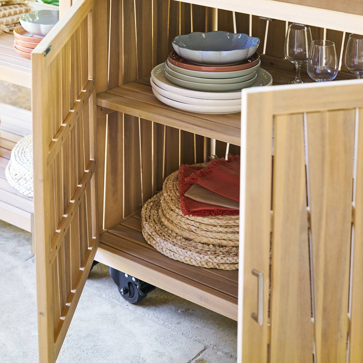 Module de cuisine d'été Lodgia 2 portes 50x100cm bois d'acacia