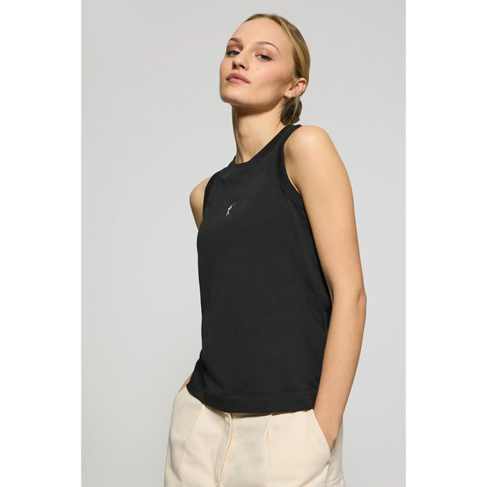 Maglietta basic nera smanicata a girocollo con logo Rigby Go ricamato