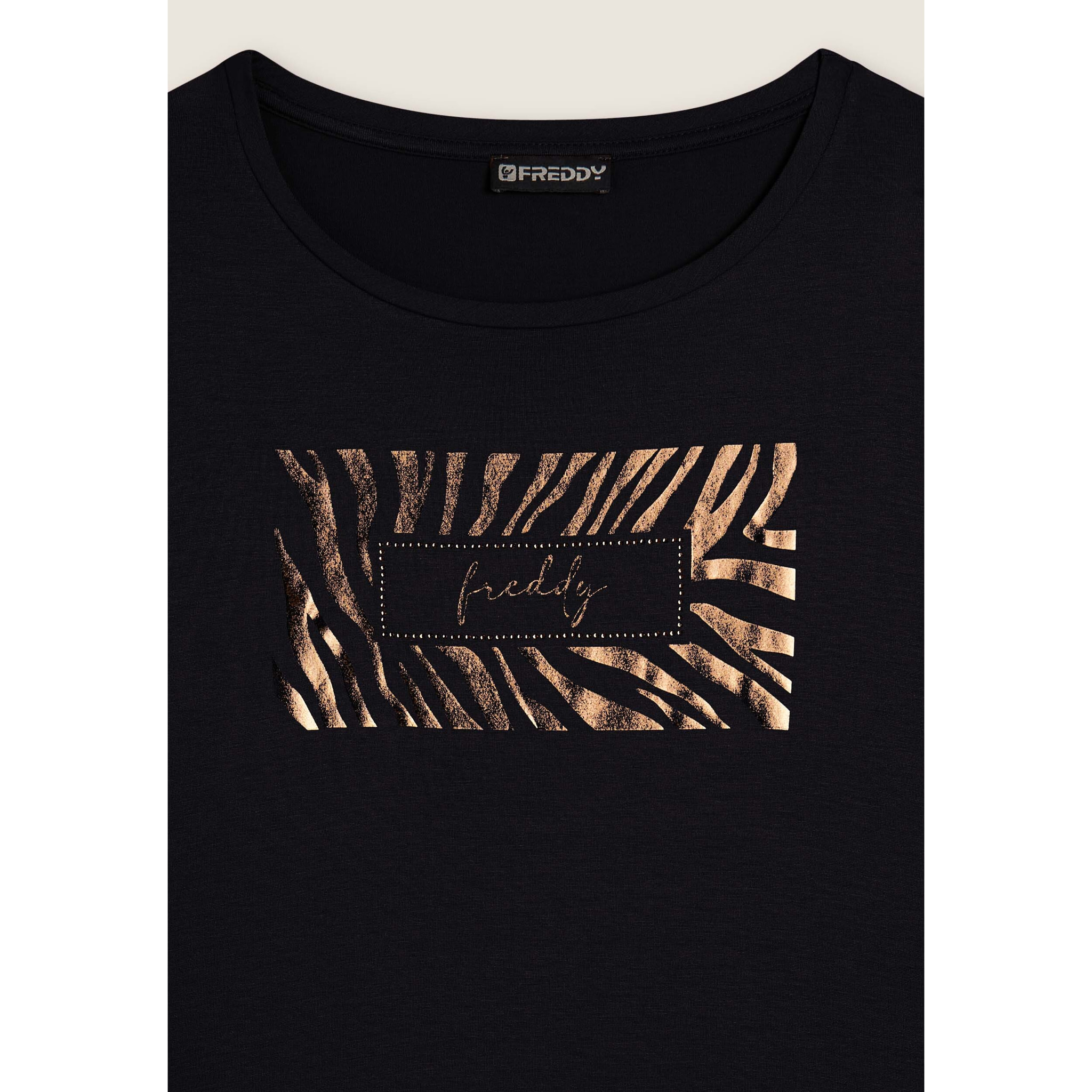 T-shirt donna manica lunga con logo strass