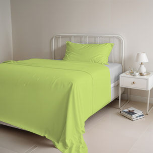 COMPLETO LETTO NATURAL COLOUR MADE IN ITALY COTONE-VERDE ACIDO/GRIGIO CHIARO PIAZZA E MEZZA