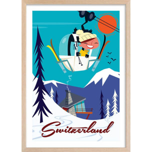 Affiche Voyage en Suisse Affiche + cadre en bois - Chêne