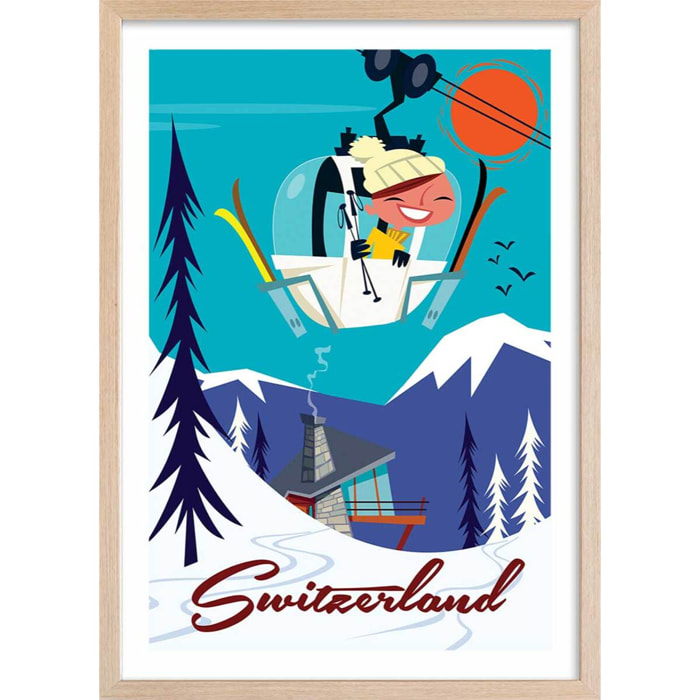 Affiche Voyage en Suisse Affiche + cadre en bois - Chêne