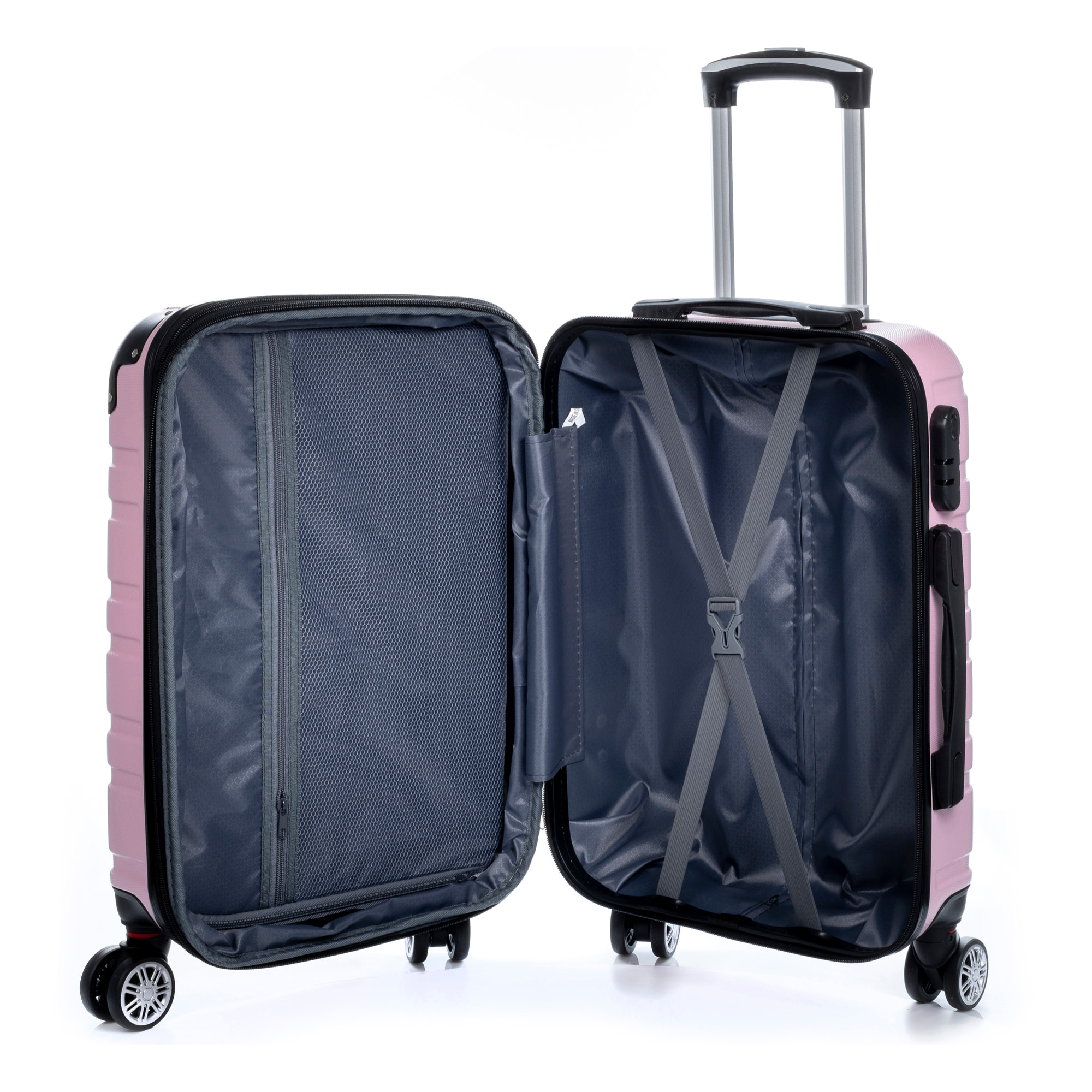 Juego de 3 maletas Trolley extensibles, en material ligero ABS de alta resistencia. Cerradura numérica, 4 ruedas giratorias 360°.