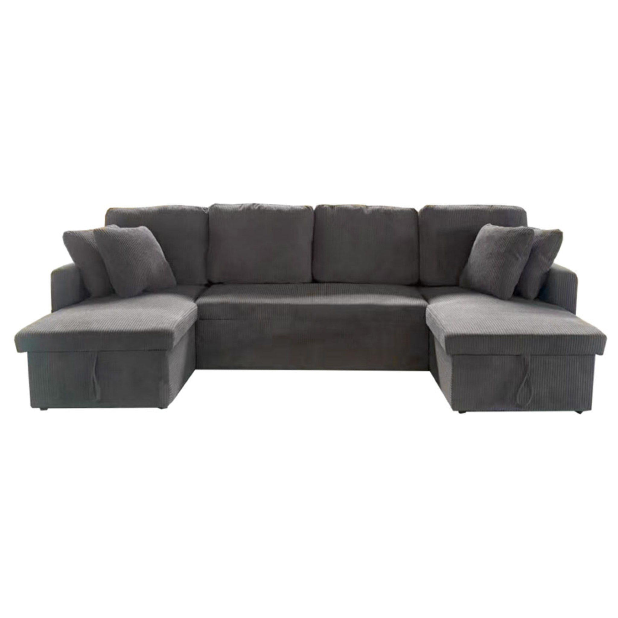 ELLA Canapé panoramique convertible avec coffres 4 places en velours côtelé gris