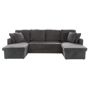 ELLA Canapé panoramique convertible avec coffres 4 places en velours côtelé gris