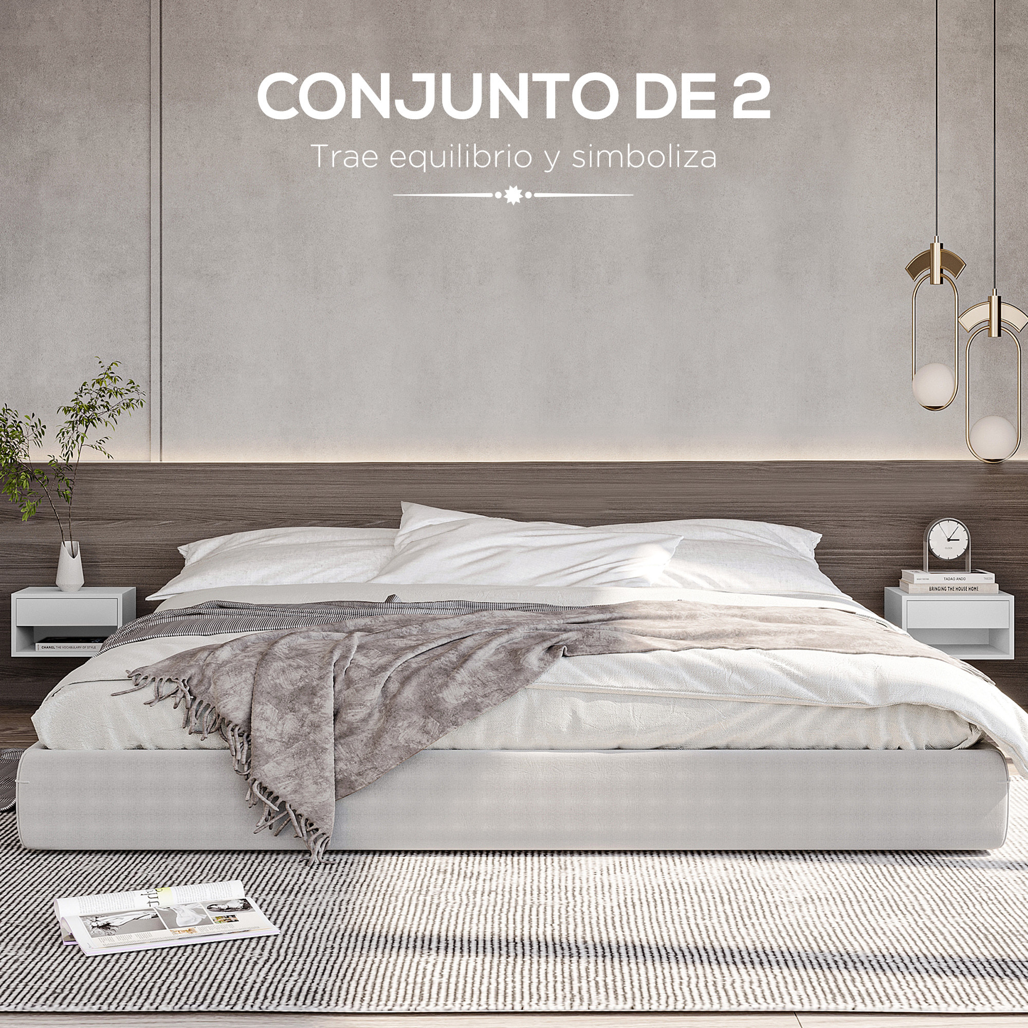 Juego de 2 Mesitas de Noche Flotantes Mesillas de Noche Mesas de Noche con Cajón para Dormitorio Salón 37x32x21 cm Blanco