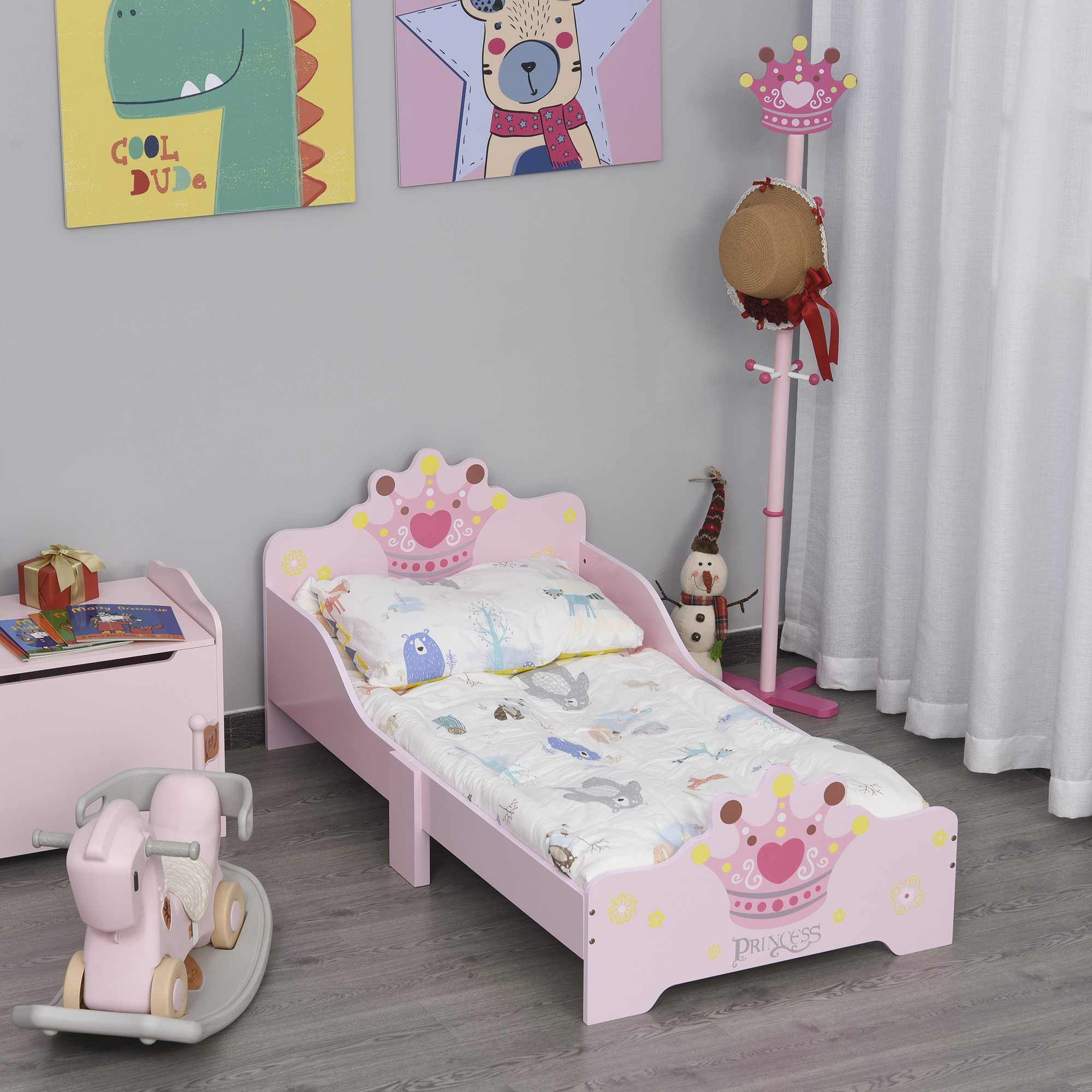 Lit enfant - lit d'enfant design princesse motif couronne - sommier à lattes inclus - MDF contre-plaqué rose