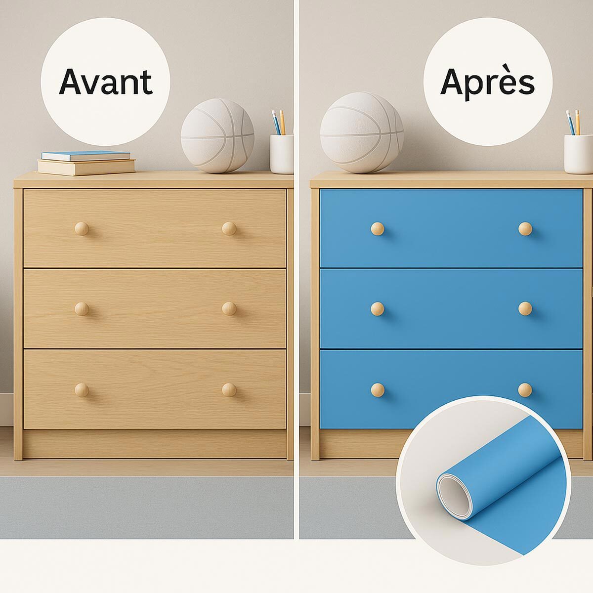 Rouleau adhésif décoratif Vinyle au Mètre - Bleu glace - Sticker Lavable Imperméable Mur Cuisine Meubles