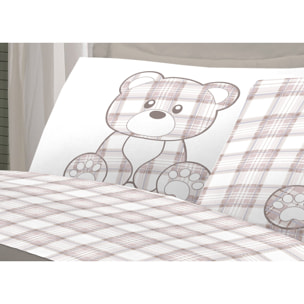 Completo Lenzuola In 100% Cotone Orsetto Tartan Primavera