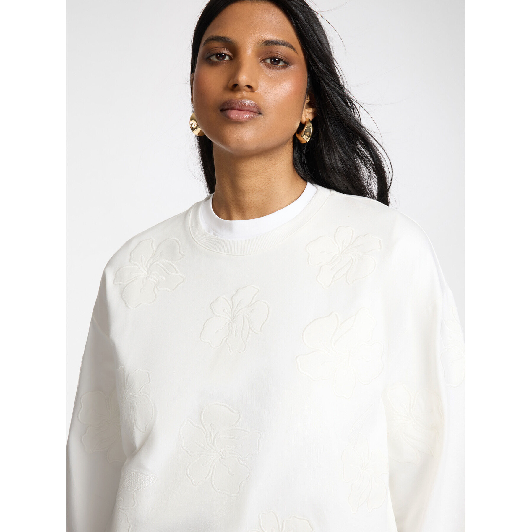 Elena Mirò - Sudadera de cuello redondo en algodón con bordados - Blanco