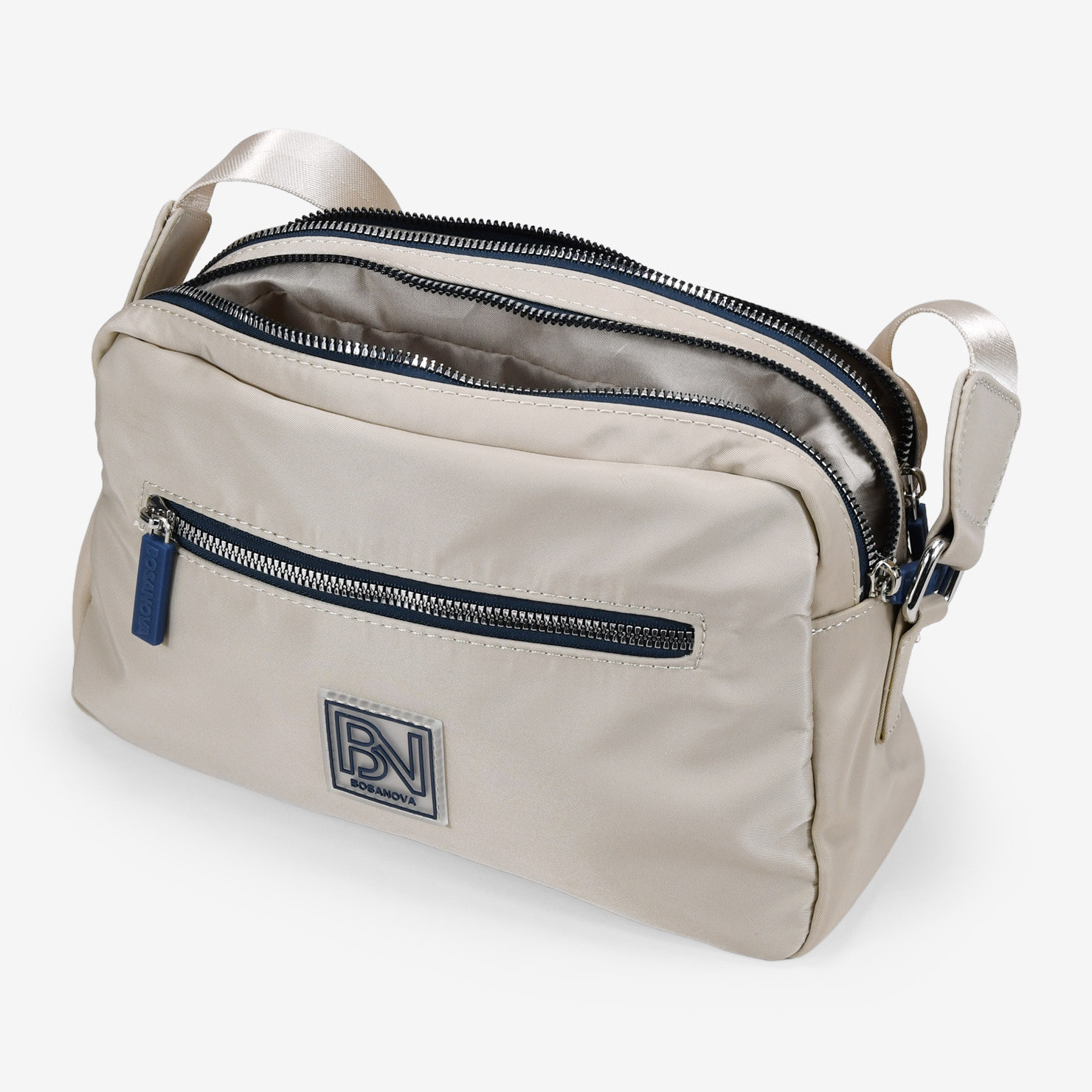 Bolso bandolera tostado en nailon con doble cremallera