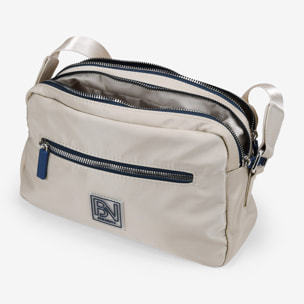 Bolso bandolera tostado en nailon con doble cremallera