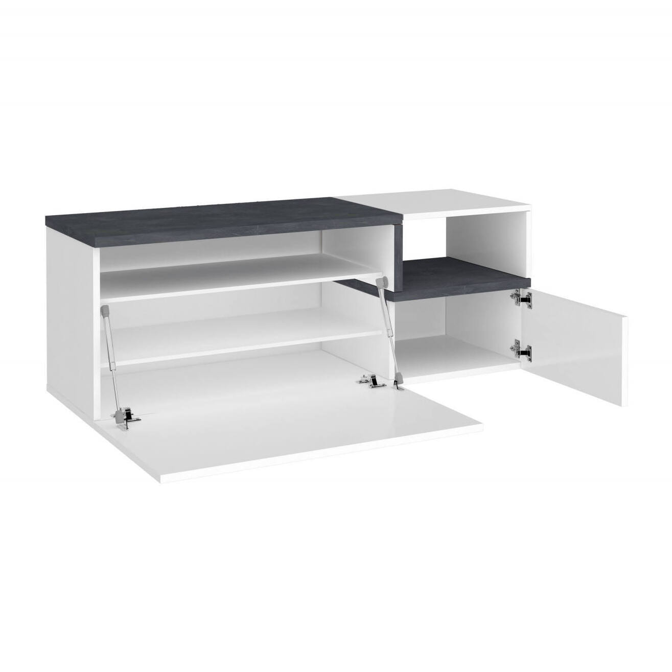 Mobile da ingresso Graziella, Entratina moderna multifunzione, Armadietto multiuso per atrio, 100% Made in Italy, cm 120x40h54, Bianco lucido e Ardesia