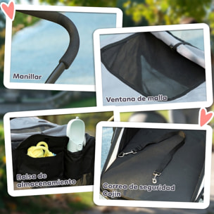 PawHut Carrito para Perros y Gatos Plegable, hasta 20 kg, Cochecito para Perros Medianos de 3 Ruedas de Goma y Frenos, con Cojín, Correa de Seguridad, Ventanas de Malla, Gris