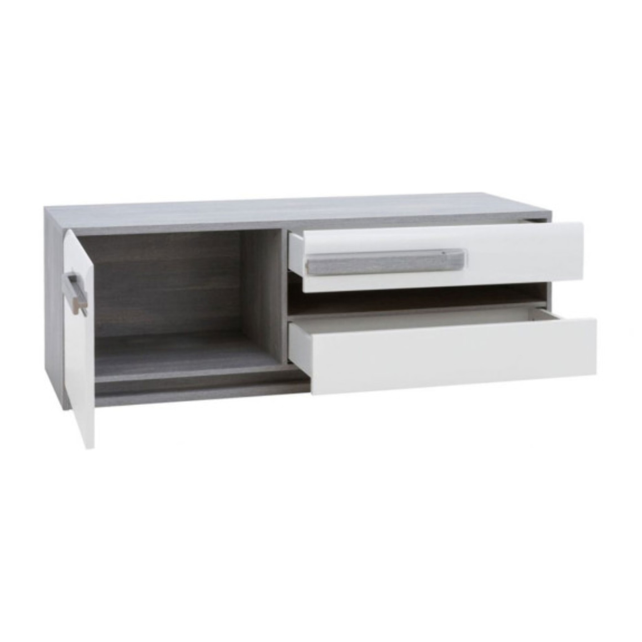 Meuble TV bas blanc laqué décor gris - SENSATION