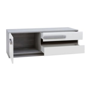 Meuble TV bas blanc laqué décor gris - SENSATION