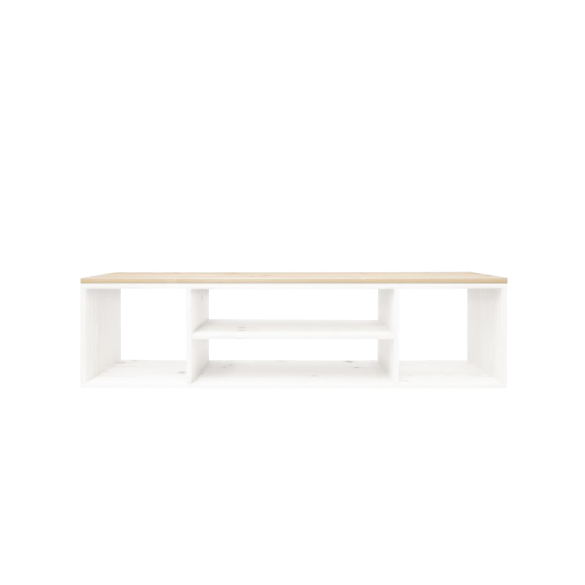 Meuble TV en bois massif ton blanc et naturel 160x40cm Hauteur: 40 Longueur: 160 Largeur: 40