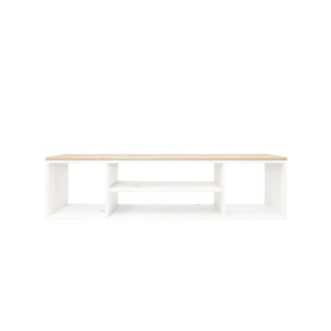 Meuble TV en bois massif ton blanc et naturel 160x40cm Hauteur: 40 Longueur: 160 Largeur: 40