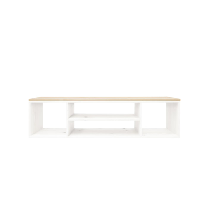Meuble TV en bois massif ton blanc et naturel 160x40cm Hauteur: 40 Longueur: 160 Largeur: 40