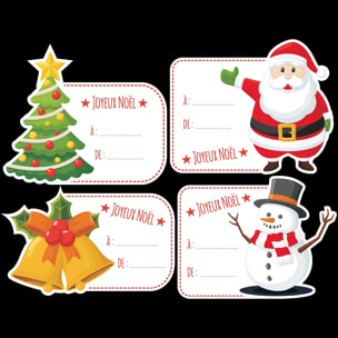 Sticker Noël 4 étiquettes pour cadeaux - Autocollants stickers adhésifs noël - décoration fêtes