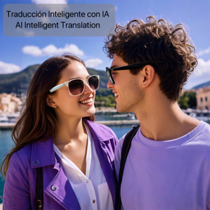 Occhiali AI GY-500, traduzione di +100 lingue, assistente intelligente e note vocali.