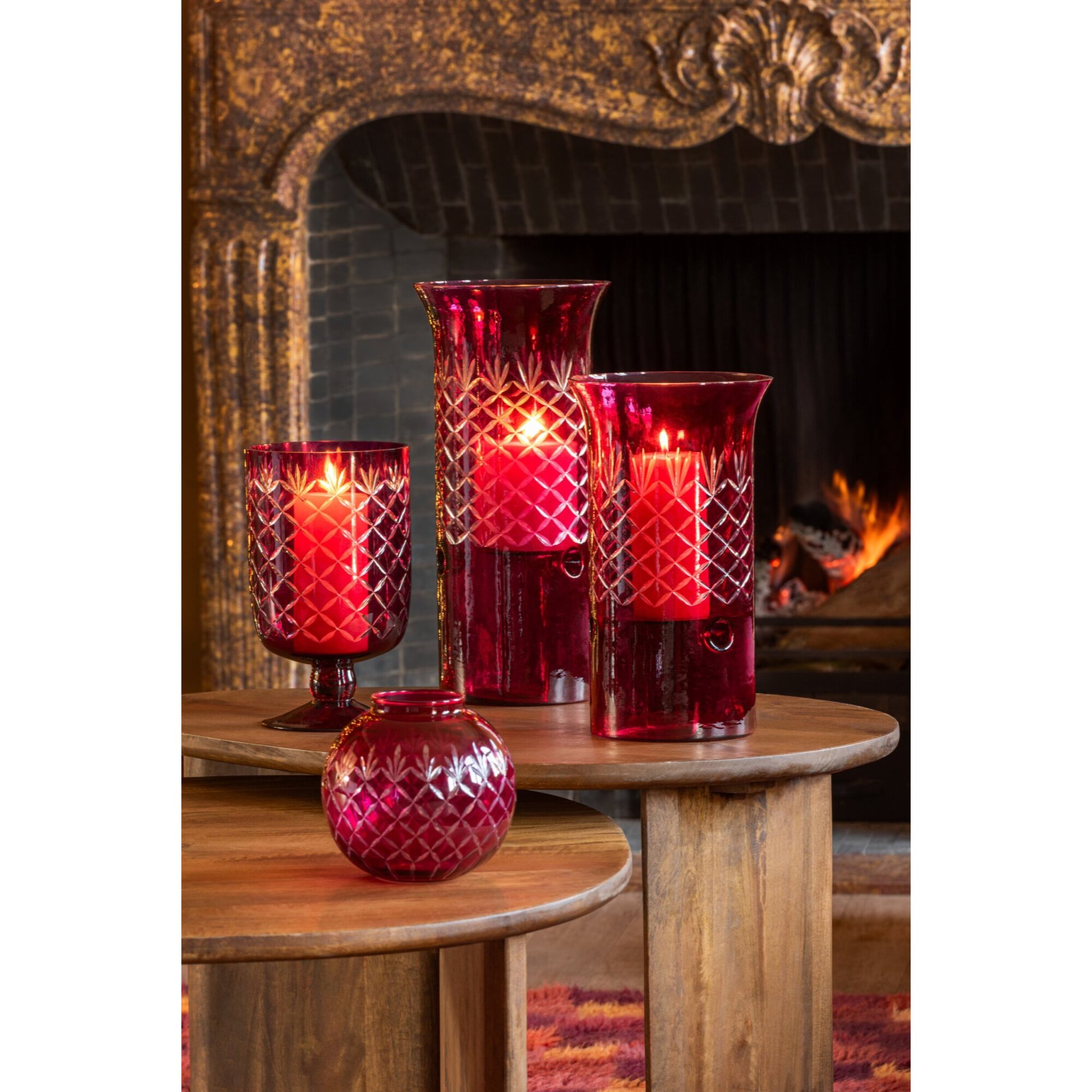 J-Line Chandelier - verre - rose foncé - small
