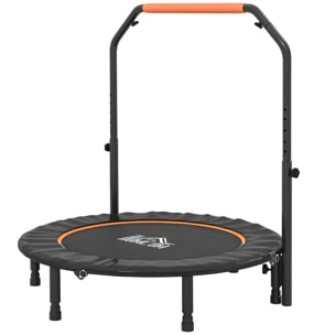 Trampolín de Fitness Adultos Ø114 cm, Cama Elástica Plegable con Mango Ajustable de 4 Niveles, Marco de Acero, para Entrenamiento Piernas, Cuerpo en Hogar, Oficina, Gimnasio, Naranja y Negro