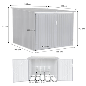 Abri à vélo. rangement 4 vélos. gris en acier galvanisé. L 203 x P 198 x H 157 cm