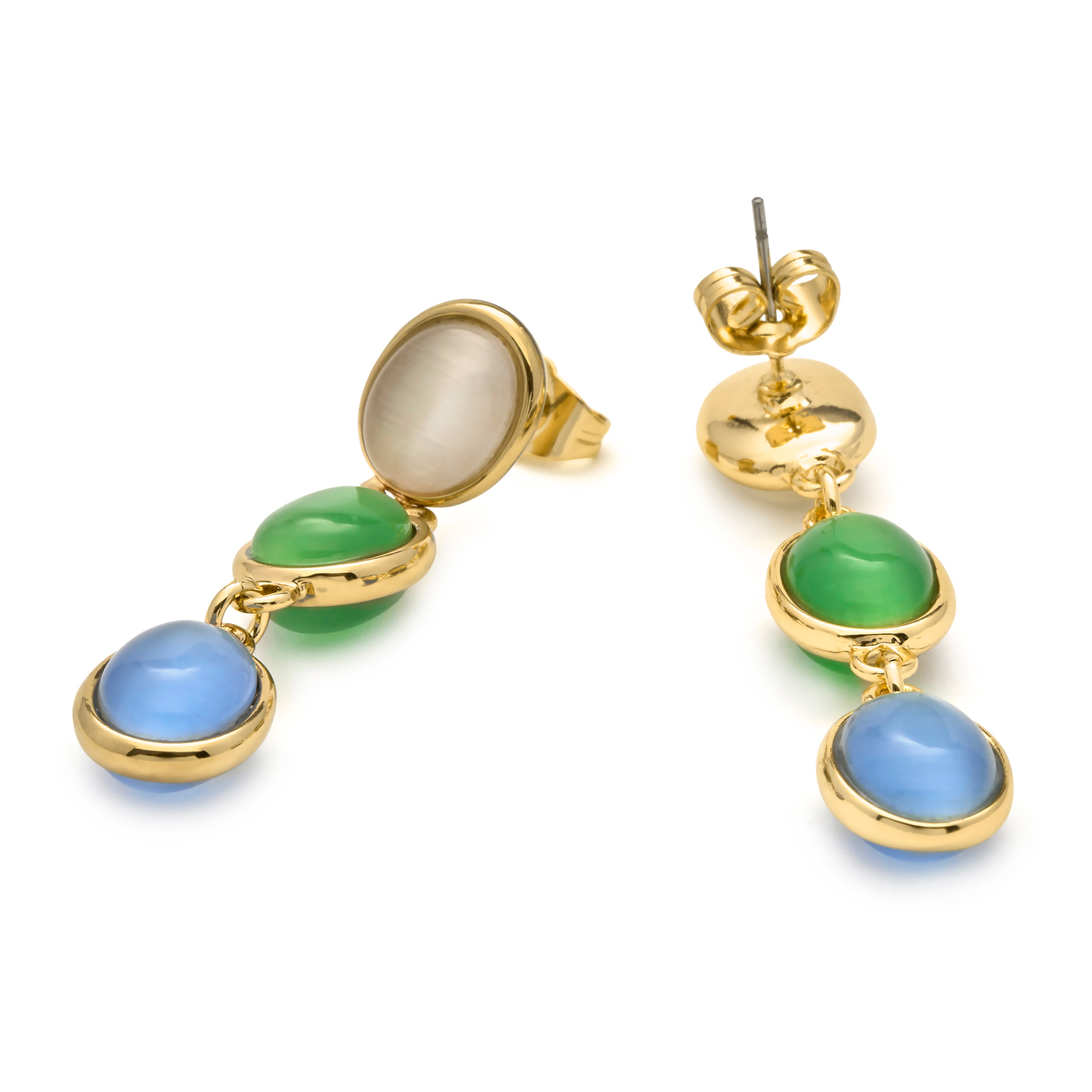 Pendientes de Ojo de Gato Multicolor acabado en oro amarillo 18k