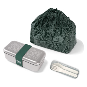Set lunch box métal 700ml Graphic Jungle + Couverts + Sac repas