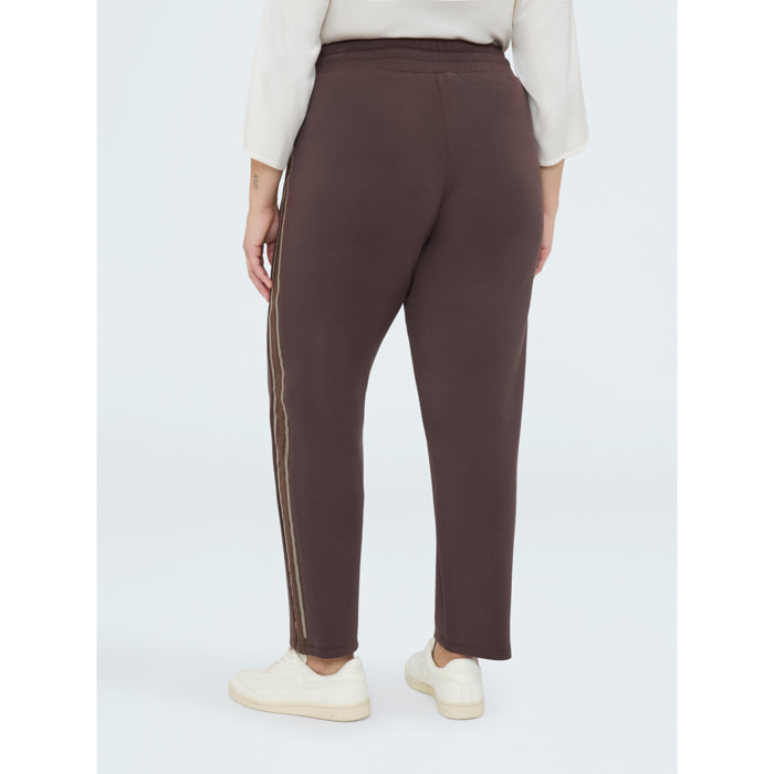 Fiorella Rubino - Joggers in scuba con banda hotfix - Marrone