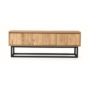 Mobile porta TV Dpinat, Credenza da soggiorno, Armadio basso per TV, Base parete attrezzata, 140x40h50 cm, Quercia e Nero