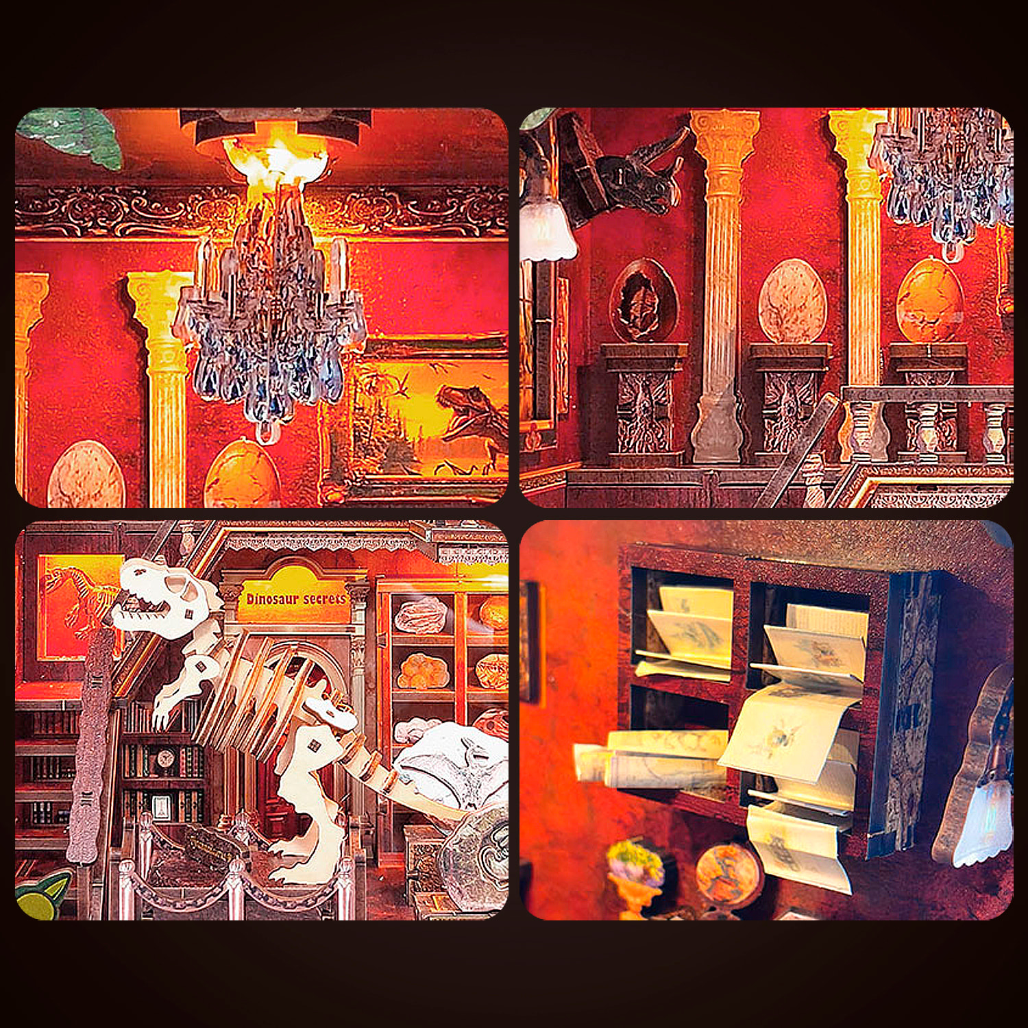 Estudio de dinosaurios. Book Nook de madera, diseño 3D realista con gran detalle, cubierta y luces led. Con 153 piezas.