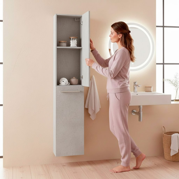 Mobile Alto Da Bagno Sospeso Con 2 Ante E 3 Mensole Interne Colonna Moderna Sospesa Salvaspazio Melaminico Chiusura Assistita Design Industriale Lavanderia Ingresso 150 x 30 x 25 Cm Grigio Cemento