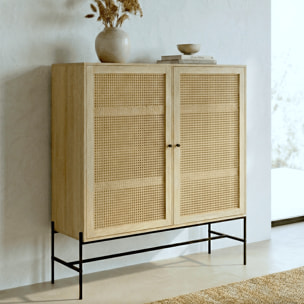 Buffet haut 2 portes en cannage et effet chêne - IRIS