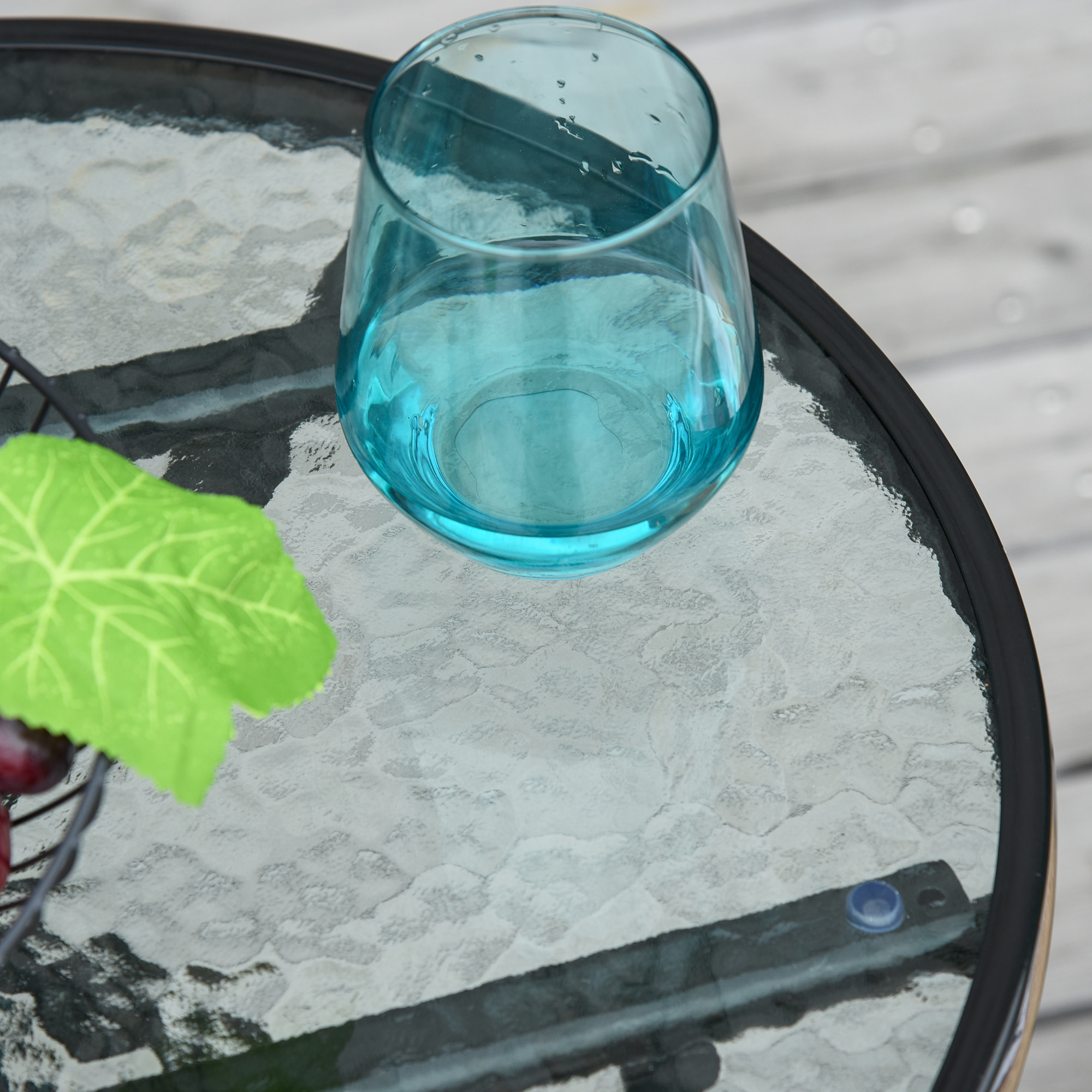 Mesa de Vidrio Redonda Plegable Mesa de Jardín con Hebilla de Seguridad Borde Cubierto de Metal Patio Interior y Exterior Ø45x50 cm Negro