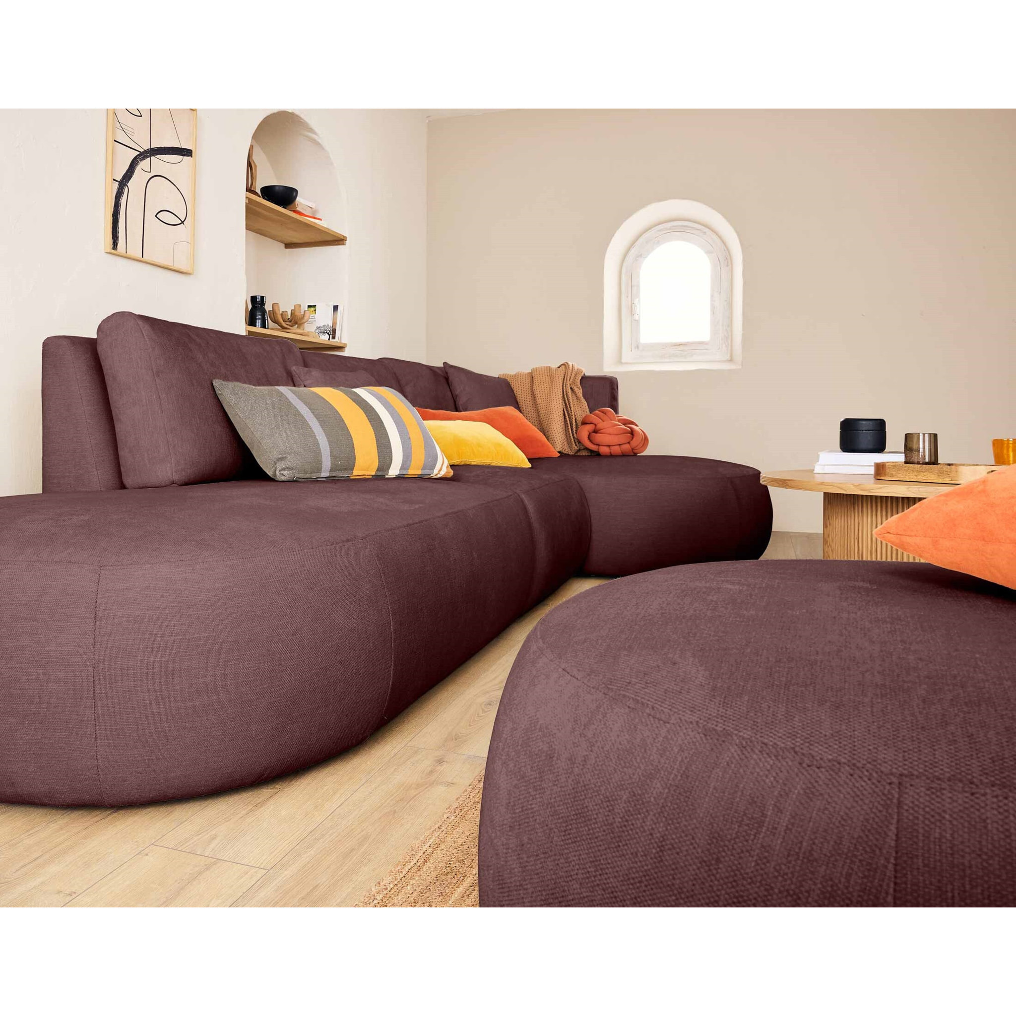 Santorini - module d'assise gauche - en tissu texturé - Prune
