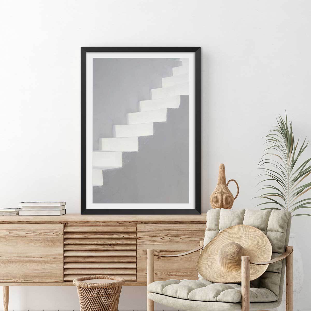 Poster milos stairs Affiche + cadre en bois - Noir