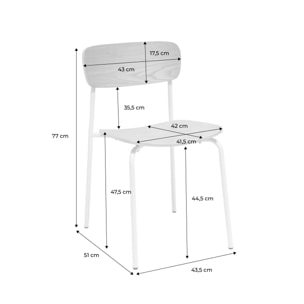 Lot de 2 chaises vintage contreplaqué avec placage bois effet frêne et pieds métal beige L 43.5 x P 51 x H 77cm - Toby