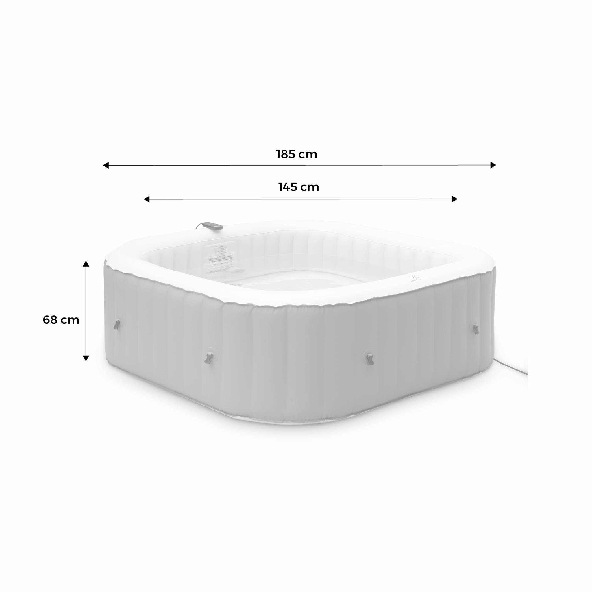 Spa MSPA gonflable carré – Fjord 6 - 6 places.  système anti-gel et désinfection UVC + bâche. 185cm. PVC. pompe. chauffage. gonfleur. filtre