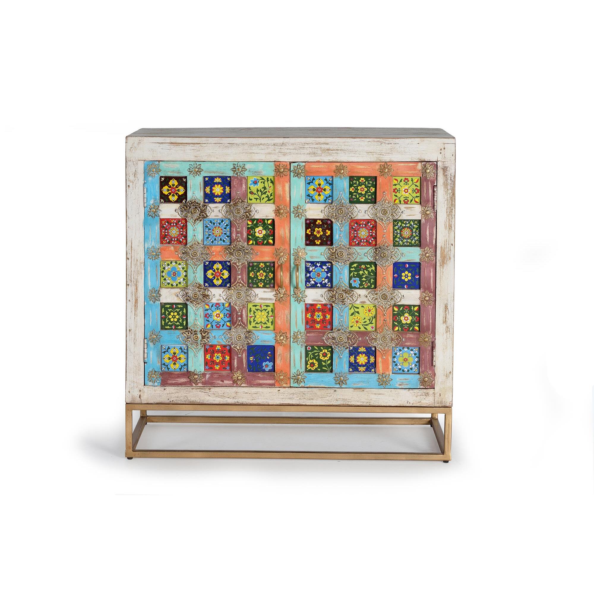Mueble auxiliar - madera de mango y metal - 90x90x40cm
