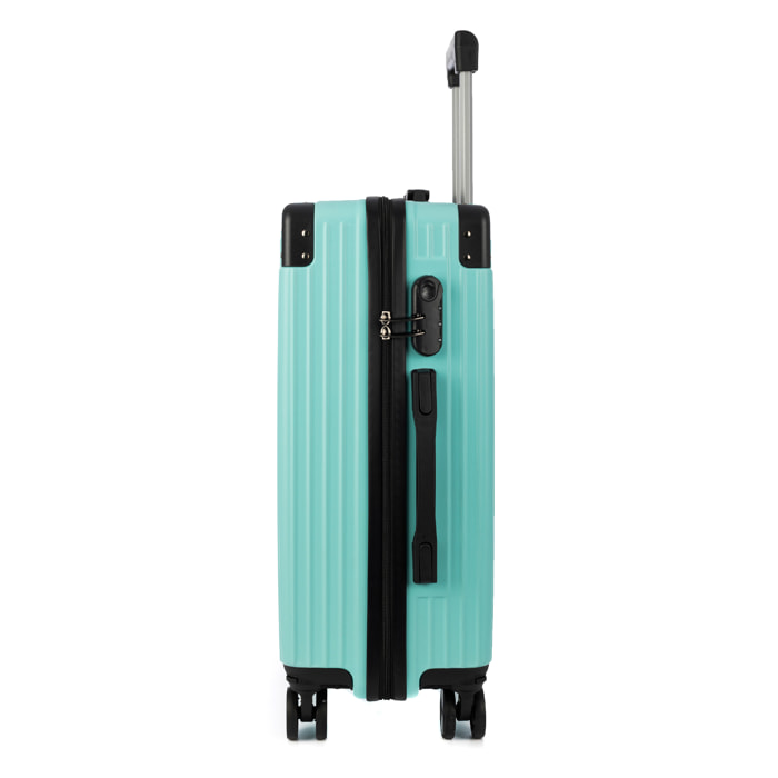 DAM Set di 3 valigie Trolley, in materiale leggero ABS ad alta resistenza con angoli rinforzati. Serratura numerica e 4 ruote doppie removibili e girevoli a 360°. 52x31x78 Cm. Colore: Verde Acqua