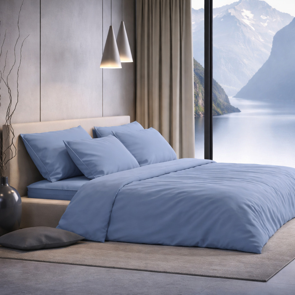 SARTORIALE Completo letto Elegance Tinta Unita in Percalle_Singolo_Blu Cadetto
