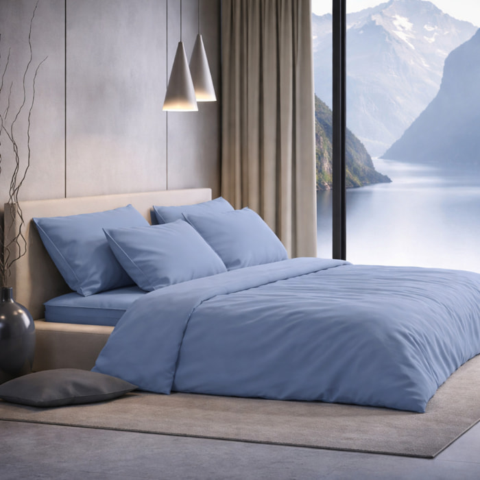 SARTORIALE Completo letto Elegance Tinta Unita in Percalle_Singolo_Blu Cadetto