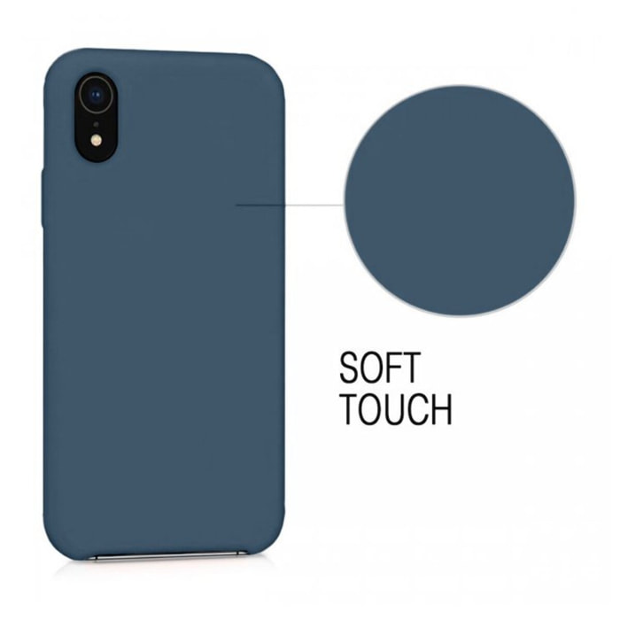 Coque iPhone XR Silicone liquide Bleu Marine + 2 Vitres en Verre trempé Protection écran Antichocs