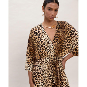 Abito lungo con maniche larghe, stampa animalier