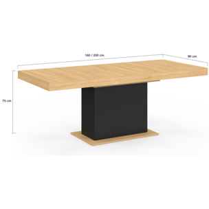 Table à manger extensible Tania bois et noir 160-200cm