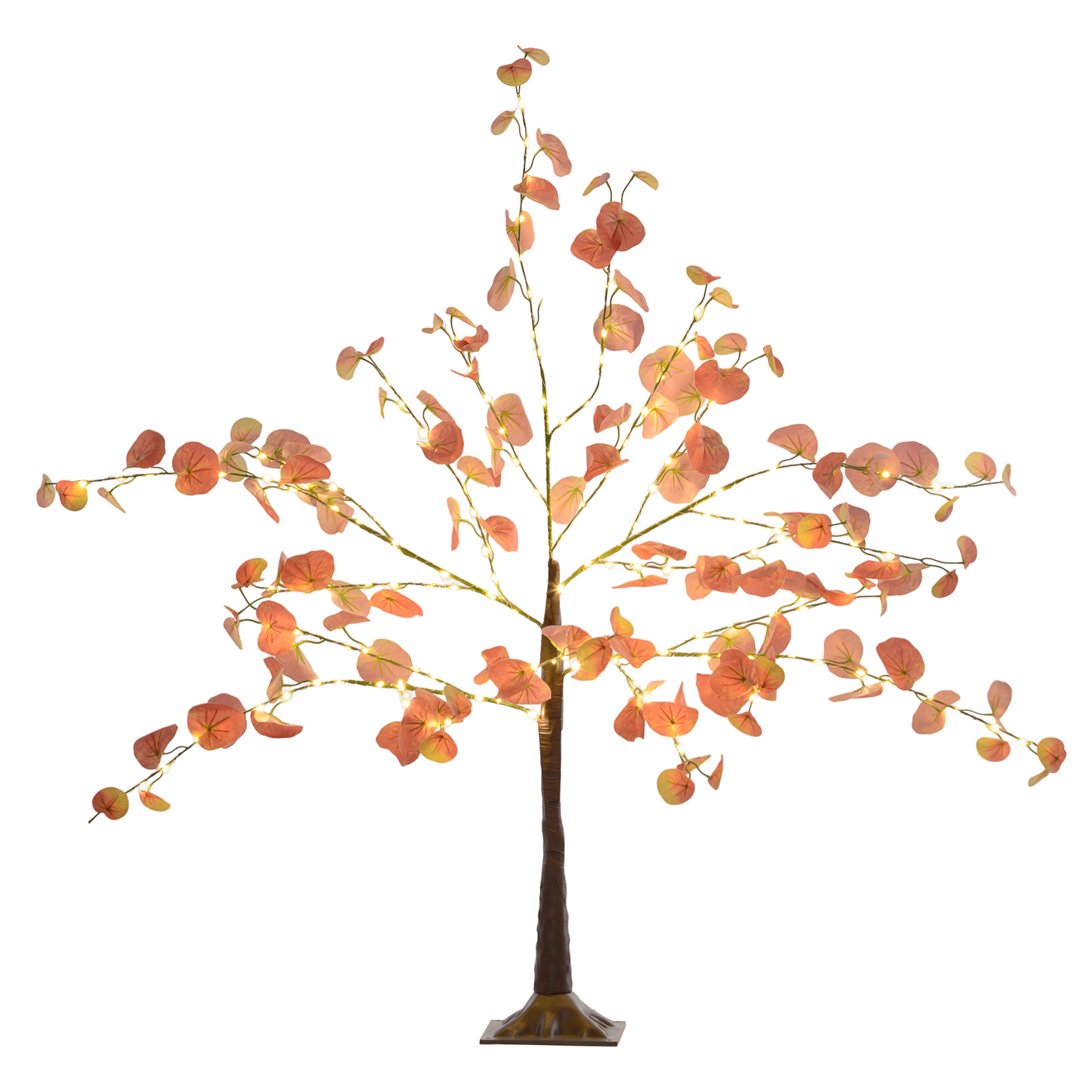 Árbol de Eucalipto Otoñal Artificial 120 cm Lámpara de Árbol con 175 Luces LED y Base Decoración Navidad para Interiores y Exteriores Naranja