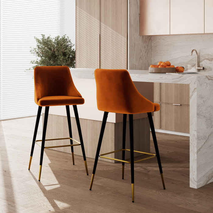 Lot de 2 chaises de bar en velours orange 77.5 cm - Aristote