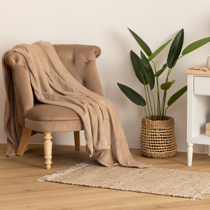 Plaid uni en flanelle - lin 180x230 cm